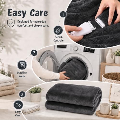 Eydna Electric Heated Blanket Full Size 72"x84",Fast Heating Throw, Soft Plush Microplush for Bed & Couch, 10 Hours Auto Off & 5 Heating Levels, Machine Washable, Gifts for Womens & Family-Dark Gray