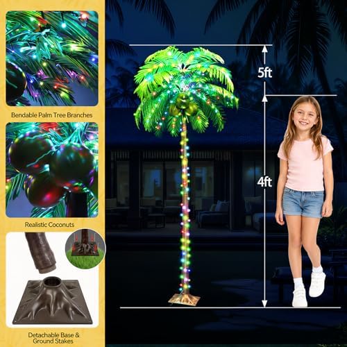Ledido 5FT Halloween Lighted Palm Trees for Outside with Remote Coconuts