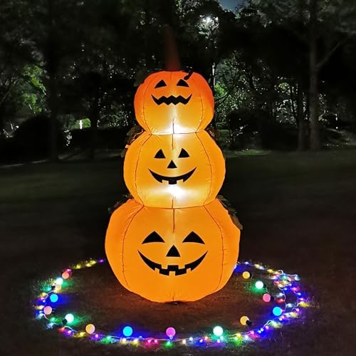 6FT H Halloween Inflatable Stacked Pumpkins Blow up Pumpkin Stacked with Build-in LED Lights, Blow up 3 Pumpkins Inflatable Outdoor Indoor Decorations Large Party Yard Decoration