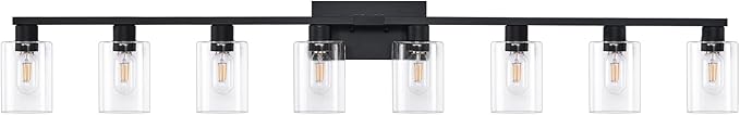 SOPEAS 8-Light Black Vanity Light Fixtures, Vanity Lights Clear Glass ShadeRust