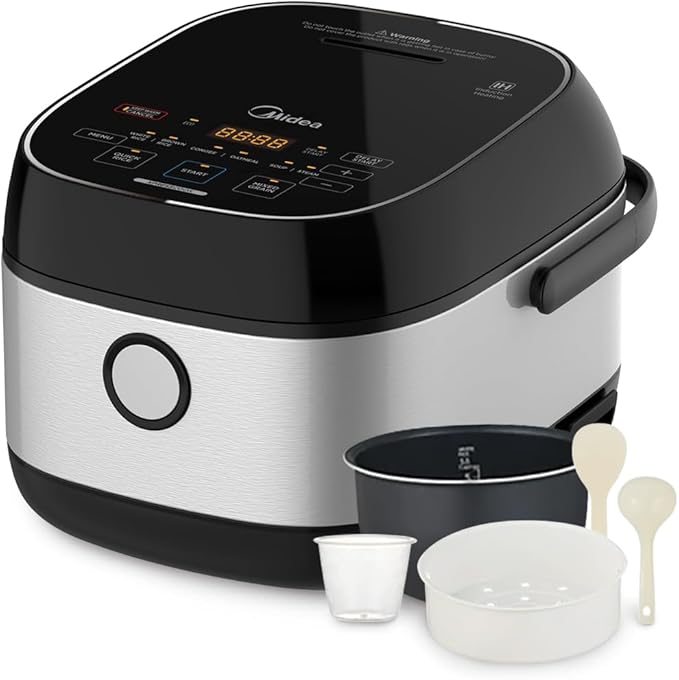 Midea 3L Rice Cooker with Steamer Basket, 6-Cup Uncooked Capacity, Induction