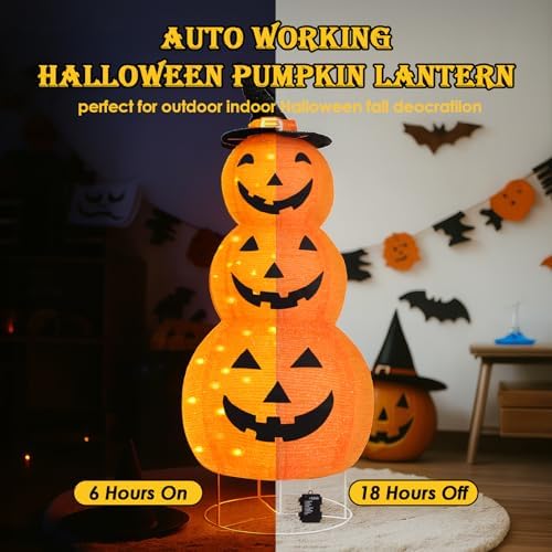 Halloween Pumpkin Decorations, Battery Operated Pre-Lit Collapsible Jack-o-Lantern with 100 LED & 8 Modes, Pop Up Pumpkin Decor for Indoor Outdoor Yard, Party, Halloween Fall Holiday