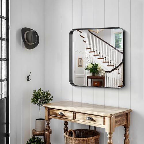 CIRCUMI Black Bathroom Mirror, 30"x30" Rectangular Mirror for Vanity