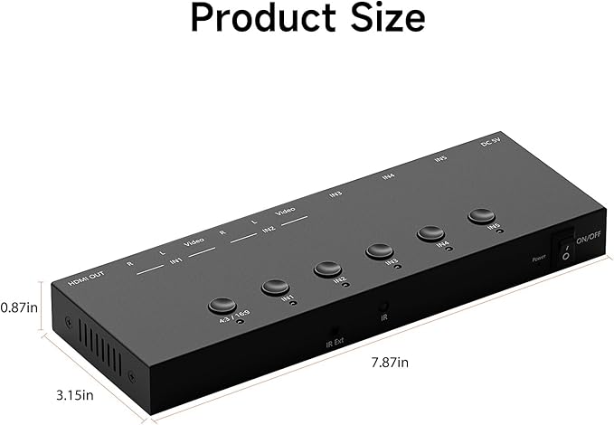 5 in to 1 Out RCA/HDMI Switcher，3 Way HDMI 2.0 + 2 RCA to HDMI Converter