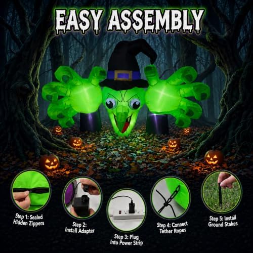 6FT Giant Halloween Inflatables Wicked Witch with Huge Grabbing Hands, LED Halloween Blow Ups Decorations, Creepy Inflatable Halloween Decorations Outdoor for Yard, Lawn, Garden, Porch and Party