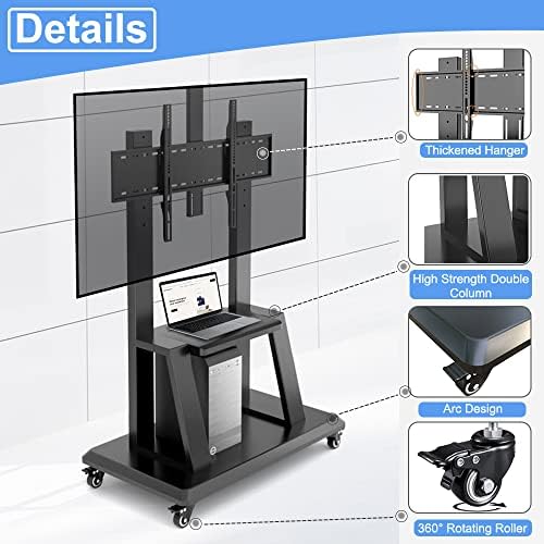 hellsehen mobile tv stand,rolling tvs cart on wheels, side view
