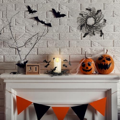 Yunlly 4 Pcs Halloween Candle Rings Wreath Black Black Twig Bat, Bat