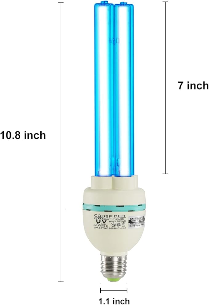 36 Watts Ozone UVC Light Bulb, 185nm wavelength UV Lamp