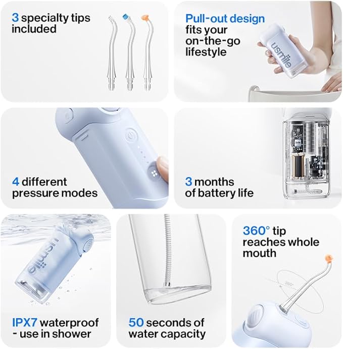 usmile C10 Portable Water Flosser – Travel-Friendly, 95-Day Battery, 4 Modes
