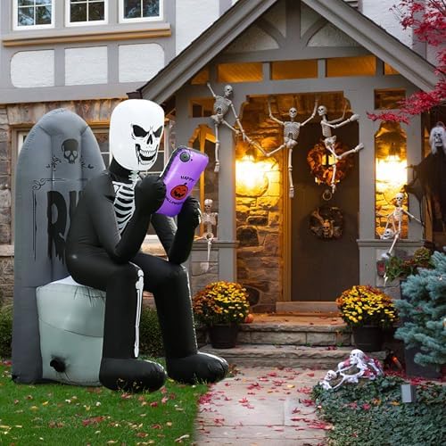 BLOOMWIN 6 FT Halloween Inflatable Outdoor Decoration Skeleton & Tombstone