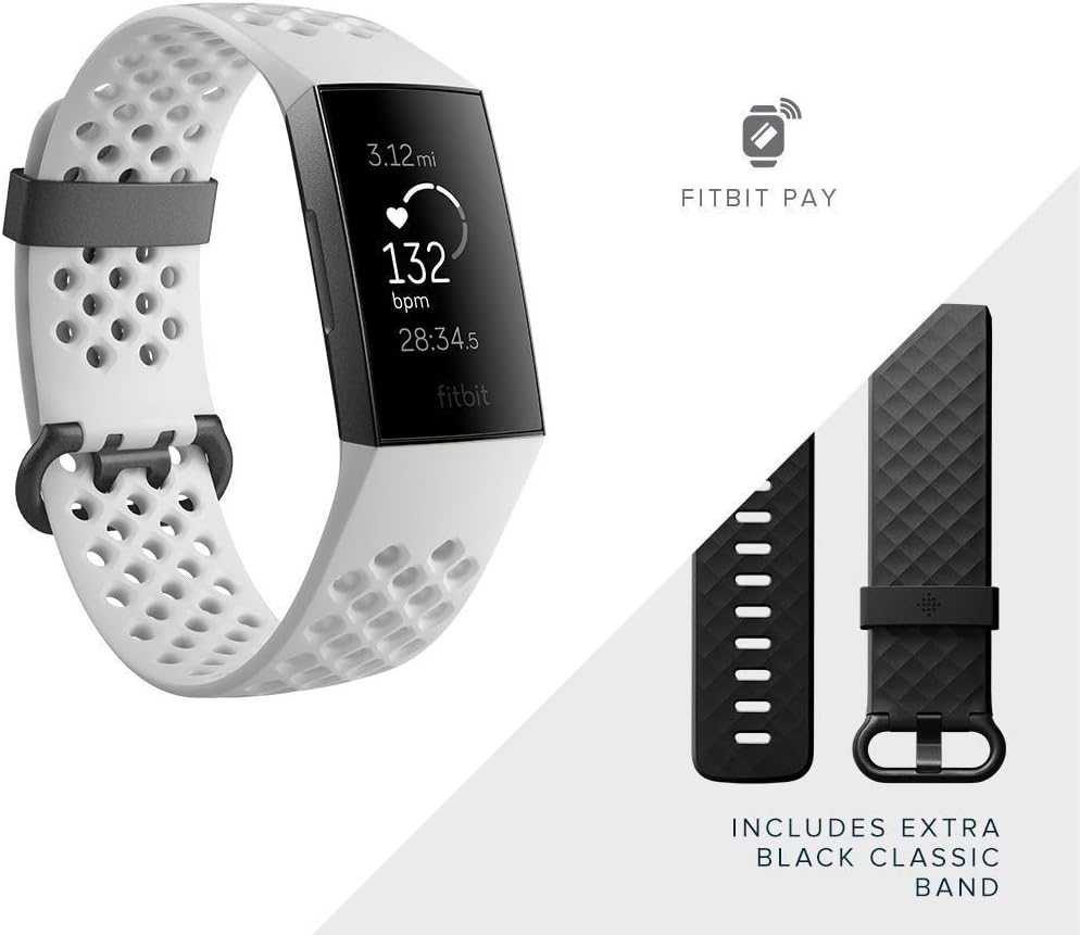 fitbit charge 3 fitness activity tracker showing dimensions