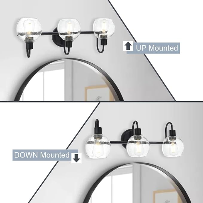 WINSHEN Modern 3-Lights Black Vanity Light Fixtures Farmhouse Metal Bathroom
