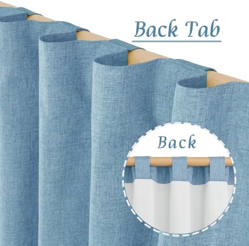 LAMIT Blue 100% Blackout Linen Curtains 63 Inches with White Liner