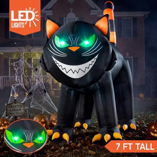 Joiedomi 7 ft Halloween Inflatables Outdoor Decoration, Blow Up Black Cat Inflatable with Moving Head & Green Eyes, Halloween Blow Ups Yard Decoration with LED Lights for Party Lawn Garden Decor