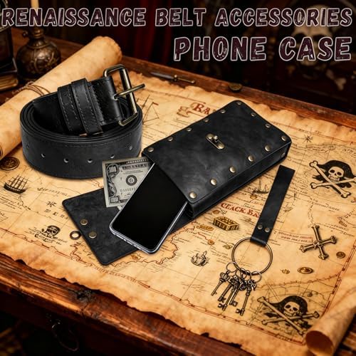 Renaissance Pirate Belt with Pouch Waist Bag, Pirate Head Scarf 6-Pack