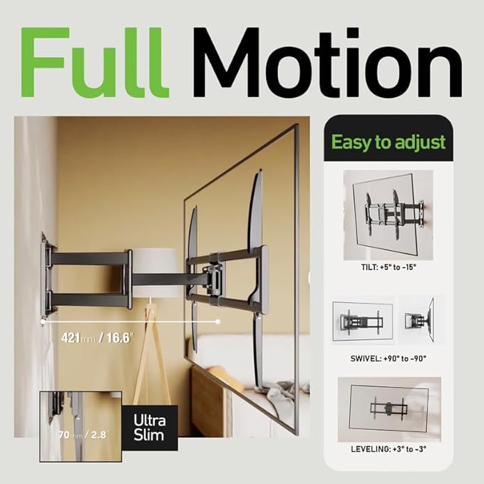 Heavy Duty Dual Arm Articulating Wall Mount Bracket