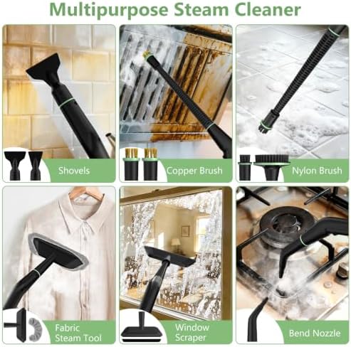 Steam Cleaner, Portable Steamer for Cleaning with 16pcs Accessories, 6-Level Adjustable and 15s Heat-Up, Handheld Steam Cleaner for Home, Tile, Dirt, Grout, Grease, Car Detailing, Light Green