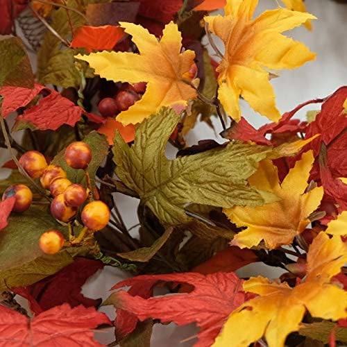Idyllic 20 Inch Fall Wreath for Front Door - Maple Leaves Autumn Wreath for Thanksgiving, Halloween, Wall, Front Porch Home Decoration