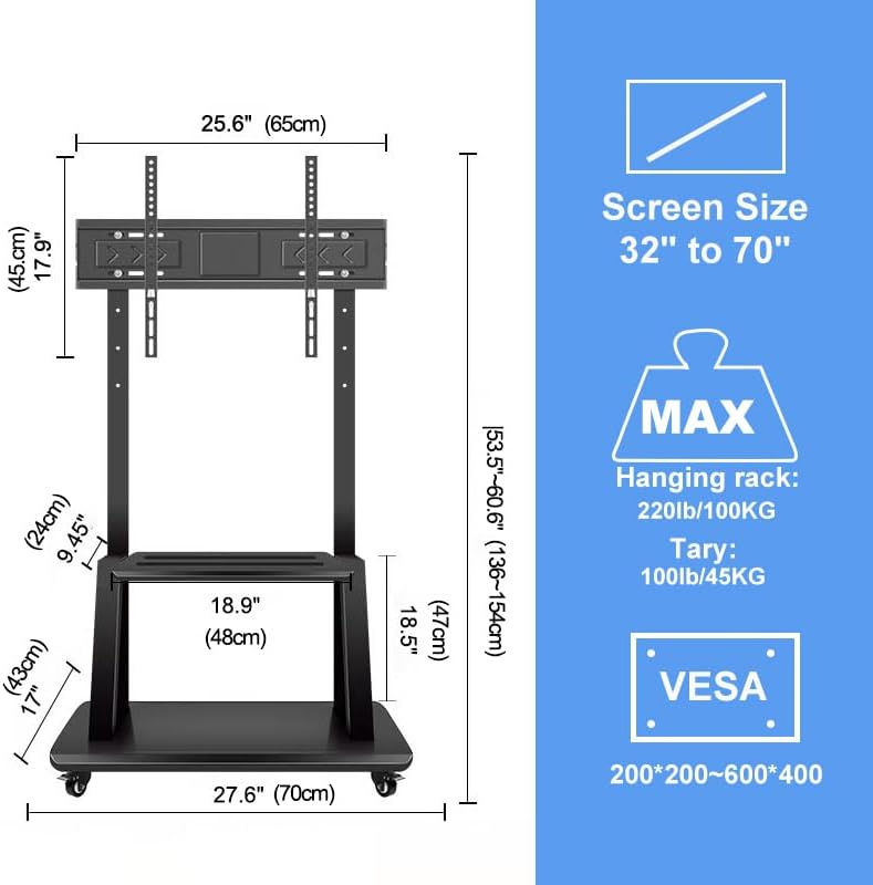 hellsehen mobile tv stand,rolling tvs cart on wheels, package contents