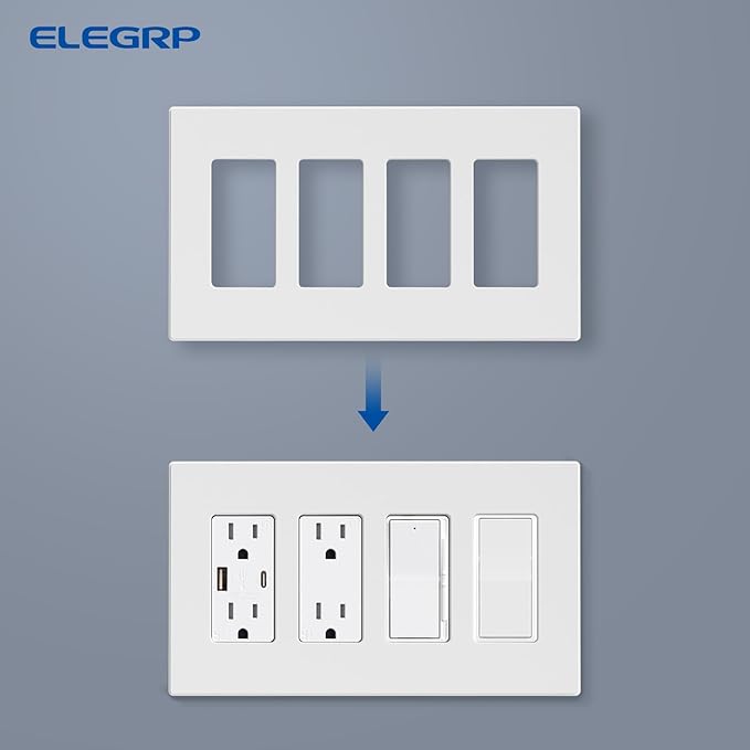 ELEGRP 4-Gang Screwless Decorative Wall Plates, Mid-Size Unbreakable (5 Pack)