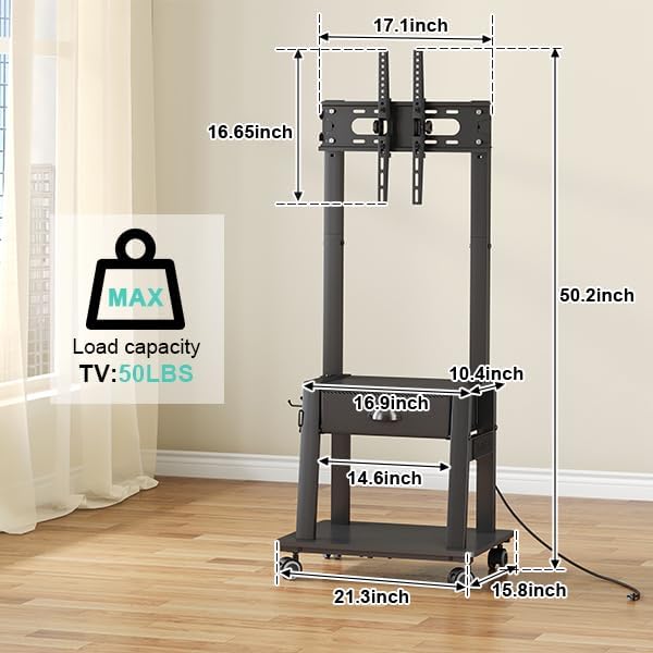 rolling tv stand with power outlet,tilt tv cart, view 10