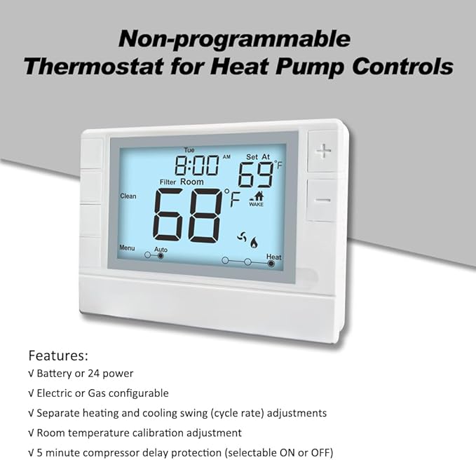 Thermostat for Home, Premium Heat Pump Room Temperature Controller,