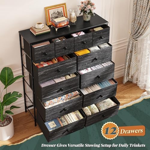 Romorgniz Dresser for Bedroom, Tall Vertical Storage Cabinet,12 Drawers