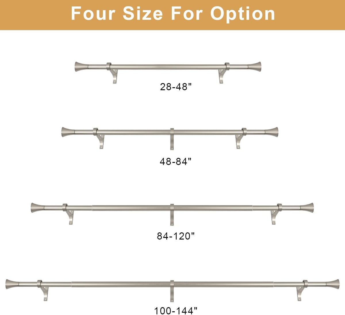 1Inch Single Curtain Rods, Decorative Drapery Rods Adjustable 84-120IN Length, With Horn Finials, Wall Mount and Ceiling Mount, Matte Nickel