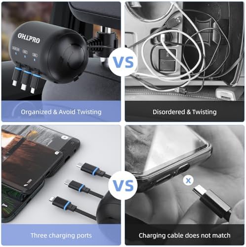OHLPRO Multi Car Retractable Backseat 3 in 1 Car Charging Station, 2 Pack