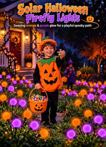 OZS 6 Pack Orange Purple Halloween Decorations Outdoor Solar Firefly Lights