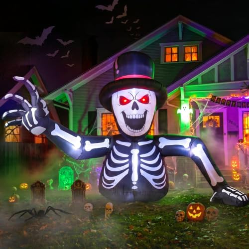 10FT Giant Led Lighted Halloween Inflatables Skeleton for Roof Garden