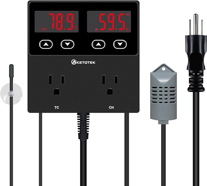 KETOTEK Digital Temperature and Humidity Controller Outlet, Reptile Thermostat