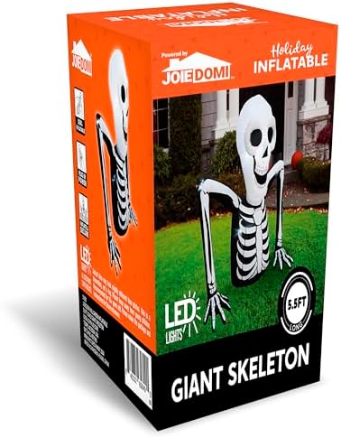 Joiedomi 5.5 FT Long Halloween Inflatables Outdoor Decorations, Skeleton Halloween Decor Blow Up Yard Decorations with LEDs, Inflatable Skeleton Ground Breaker for Outside Lawn Garden Decor