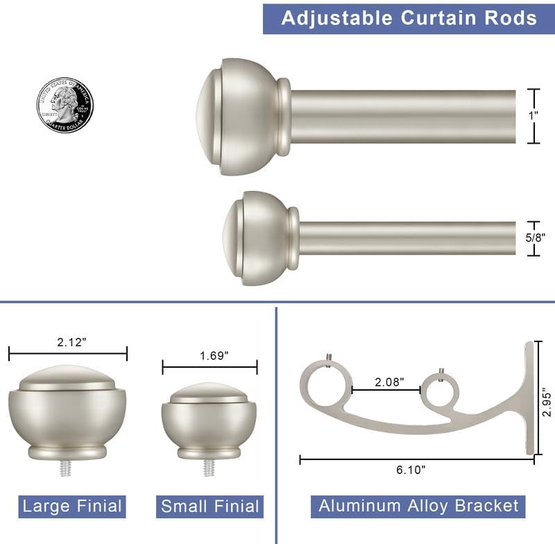 brushed nickel curtain rods for windows 28 to, side view