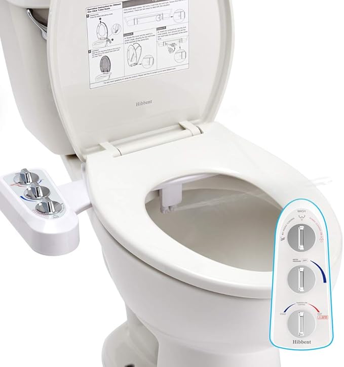 Hibbent Bidet Attachment for Toilet, Self Cleaning Dual Nozzle, Hot & Cold