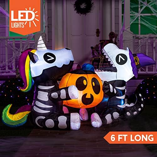 Joiedomi 6 FT Halloween Inflatables Outdoor Decorations, Sitting Skeleton Unicorn & Dinosaur with Pumpkin Blow Up Yard Decor, LED Lighted Holiday Lawn Garden Patio Outside Inflatables Decor