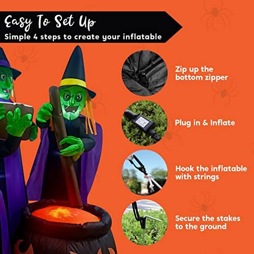 Joiedomi 6 FT Tall Halloween Inflatables Three Witch Around Cauldron with Fla...