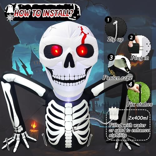 7 FT Halloween Inflatables Skeleton Decoration,Large Skeleton Halloween Decor，Giant Ground Breaking Skeleton Blow Up Yard Decorations Built-in LED for Outdoor Garden, Lawn