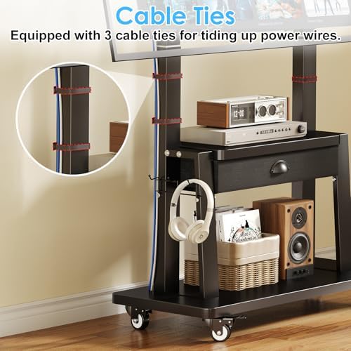 Mobile TV Stand on Wheels for 42-100 inch TVs up to 330lbs, Rolling TV Cart with Drawer & 2 Shelves, Adjustable Height, Portable TV Stand for Indoor Outdoor, Max VESA 600x900mm