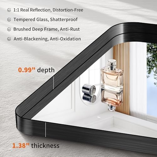 CIRCUMI Black Bathroom Mirror, 30"x30" Rectangular Mirror for Vanity