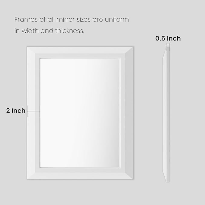 Amorho Bathroom Mirror, 40x30 Inch White Thick Metal Framed Wall Mirrors