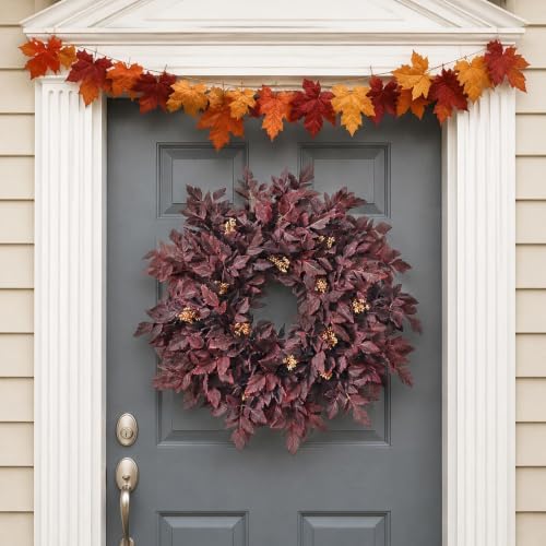 26" Artificial Cimicifuga Fall Wreath for Halloween Front Door(Dark Purple)