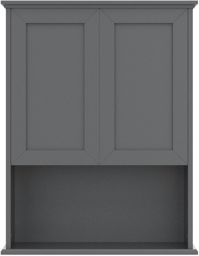 Grey Cabinet Wall Mounted with 2 Doors, Wooden Medicine Cabinet with Adjustable
