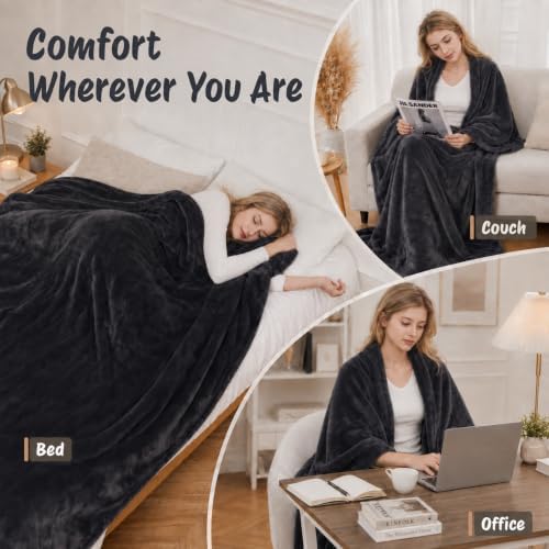 Eydna Electric Heated Blanket Full Size 72"x84",Fast Heating Throw, Soft Plush Microplush for Bed & Couch, 10 Hours Auto Off & 5 Heating Levels, Machine Washable, Gifts for Womens & Family-Dark Gray