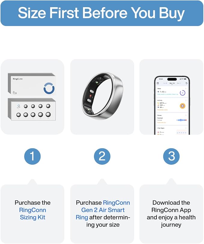 RingConn Gen 2 Air, Ultra-Thin AI Smart Ring, 10-Day Battery Life,