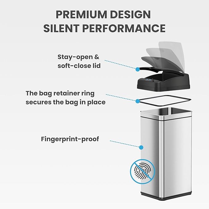 iTouchless 50 Liter / 13 Gallon Kitchen Trash Can