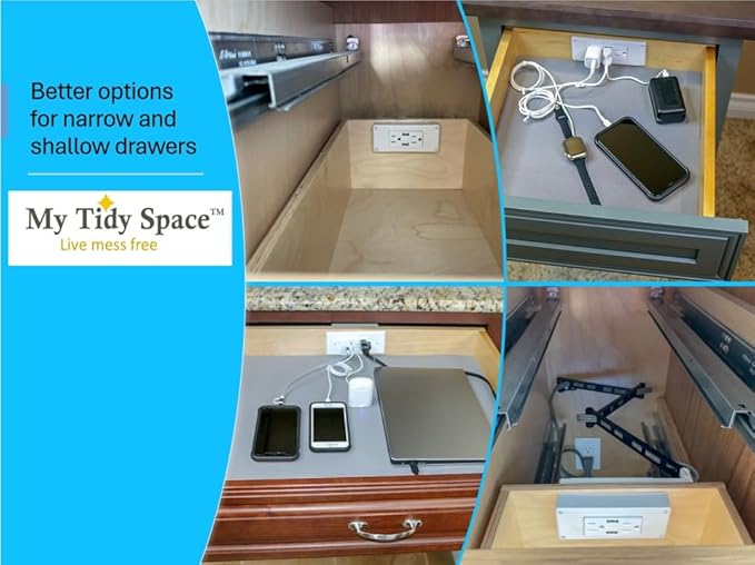 My Tidy Space PD30W USB-C 15 Amp Compact Drawer Docking Station Outlet Plugs