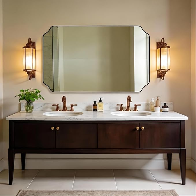 ANDY STAR 30"x48" Brushed Bronze Rectangle Mirror, Large Scalloped Bathroom
