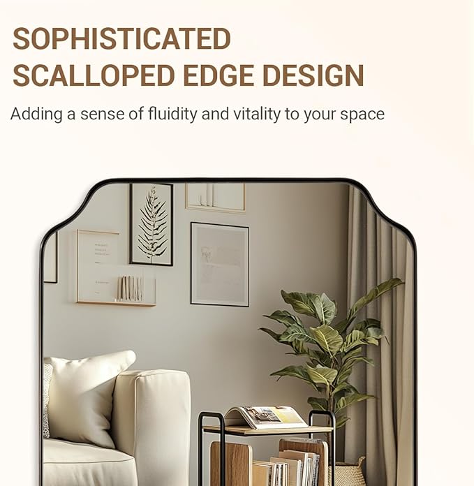 ANDY STAR 30"x48" Brushed Bronze Rectangle Mirror, Large Scalloped Bathroom