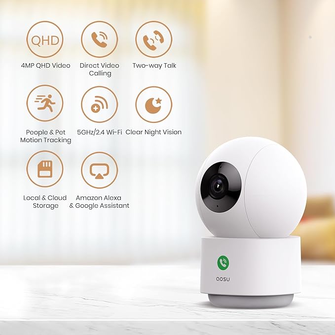 aosu 4MP Security Camera Indoor, 2.5K Baby Monitor Pet Camera 360°